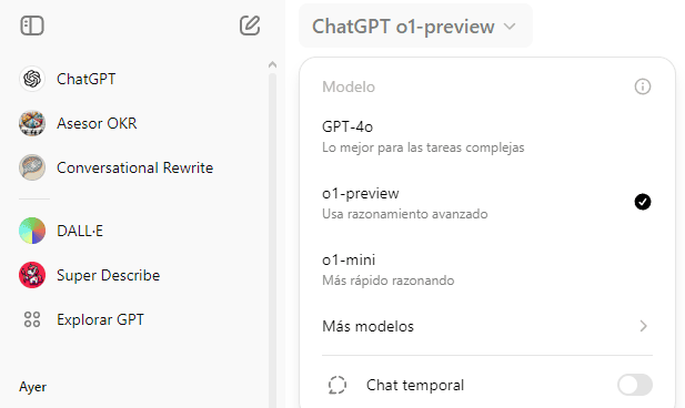 Disponibilidad del modelo en ChatGPT plus