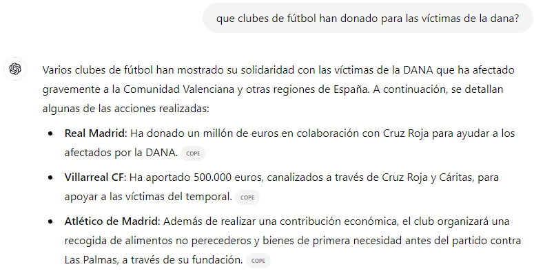 Pregunta de actualidad sobre las donaciones de la DANA que responde correctamente.