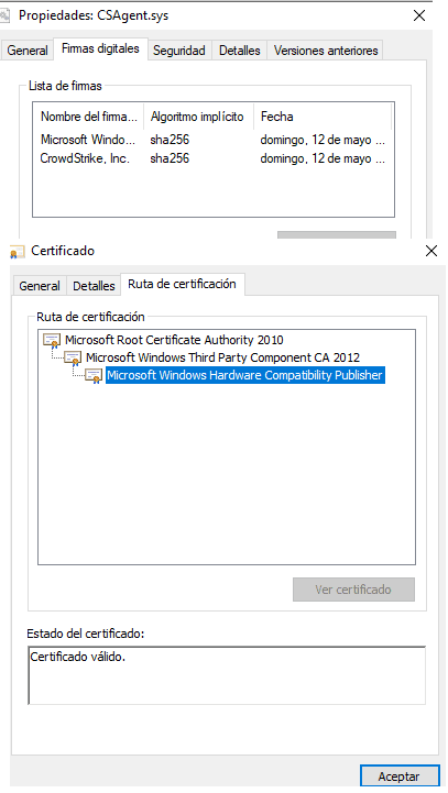 Este es el certificado que firmaba el driver principal de CrowdStrike en mayo. https://x.com/ssantosv/status/1815445168704589988