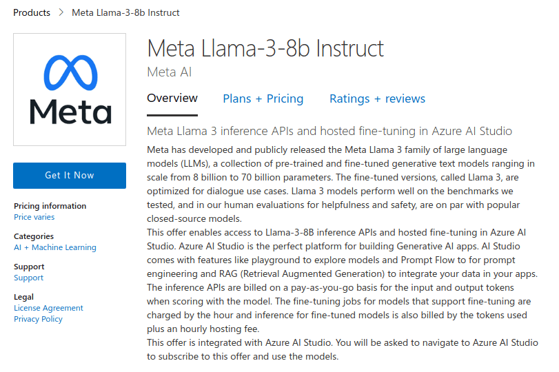Meta Llama-3-8b Instruct disponible en Azure AI Studio
