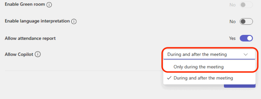 Cómo configurar Copilot para utilizarlo sólo durante la reunión